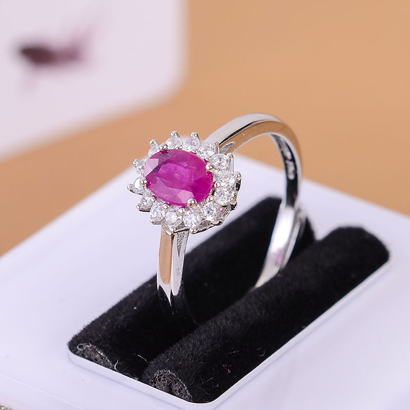 fine jewelry 925 Silver inlaid with natural ruby ring jewelry.