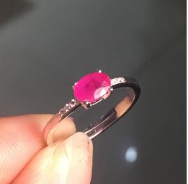 fine jewelry 925 Silver inlaid with natural ruby ring.