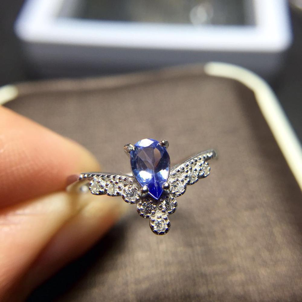 fine jewelry 925 Silver inlaid with natural tanzanite ring jewelry.