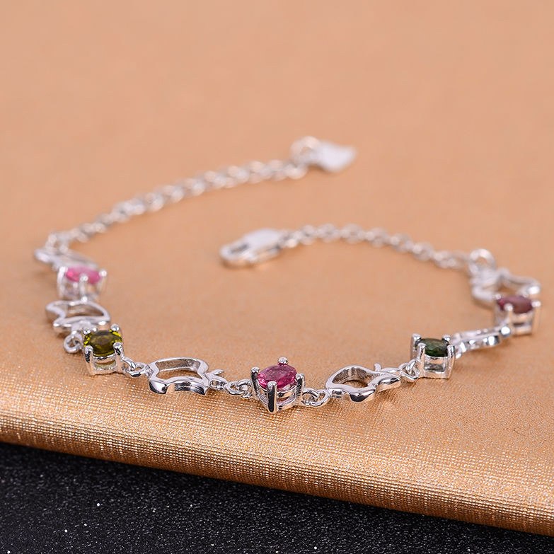 fine jewelry 925 Silver inlaid with natural tourmaline bracelet.