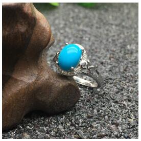 fine jewelry 925 Silver inlaid with natural turquoise women's ring jewelry.