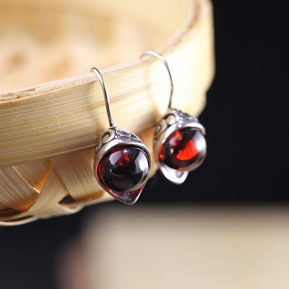 fine jewelry 925 pure silver inlaid garnet style hollowed LADIES EARRINGS JEWELRY ladies