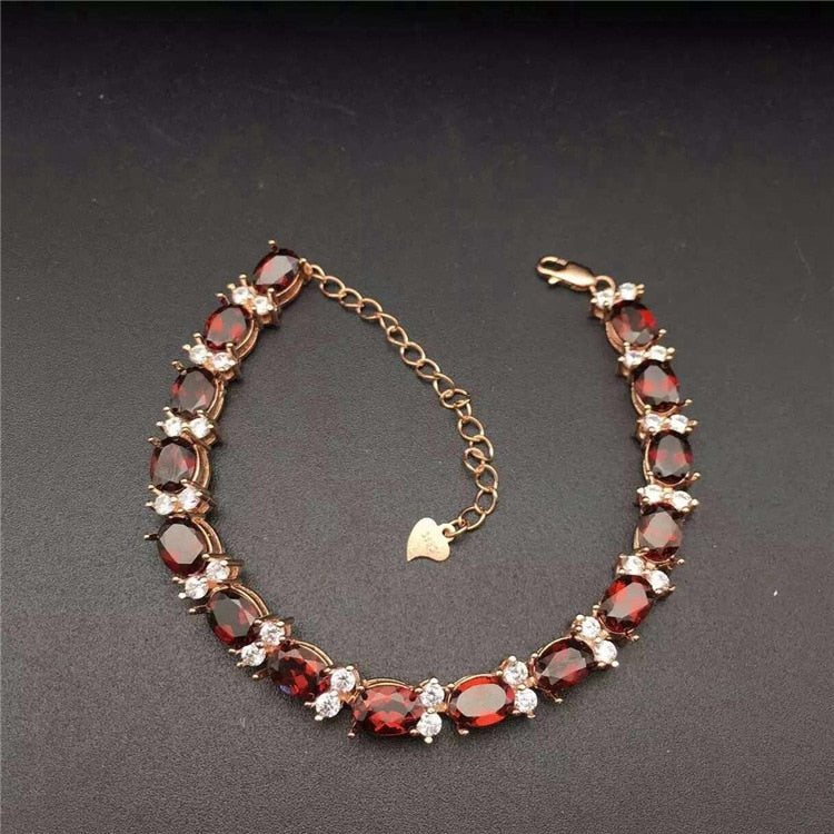 fine jewelry 925 pure silver inlaid natural Crystal Garnet Bracelet with female jewelry inlaid with gold jewelry.