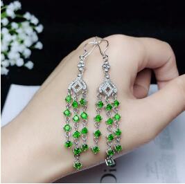 fine jewelry 925 pure silver inlaid natural diopside fire color female Tassel Earrings can be detected.