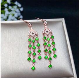 fine jewelry 925 pure silver inlaid natural diopside fire color female Tassel Earrings can be detected.