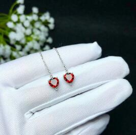 fine jewelry 925 pure silver inlaid natural garnet flame color female section heart-shaped ear stud ear line support t