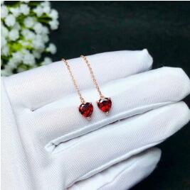 fine jewelry 925 pure silver inlaid natural garnet flame color female section heart-shaped ear stud ear line support t