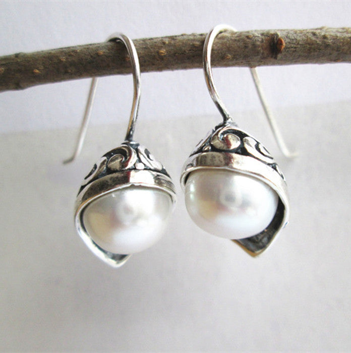 fine jewelry 925 pure silver inlaid natural pearl style hollowed lady eardrop jewelry lady
