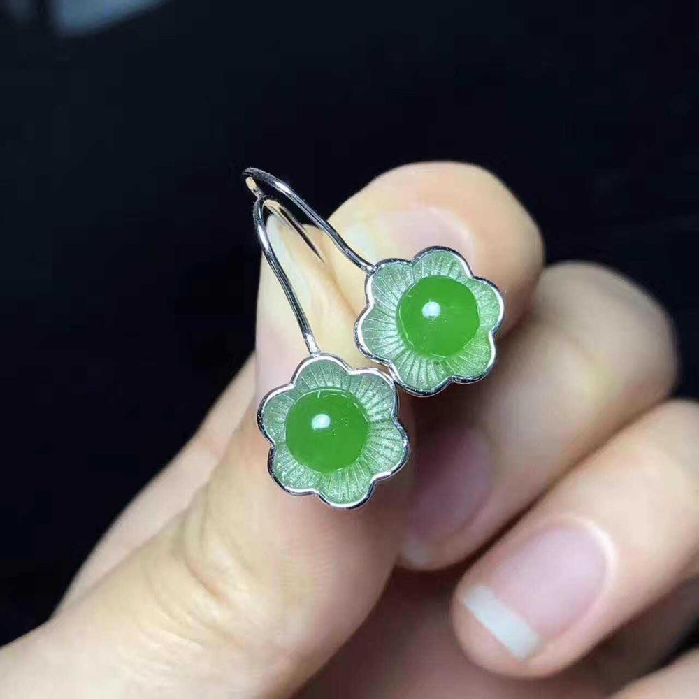 fine jewelry 925 pure silver inlaid with natural hetian jade medulla lady ear pendant round