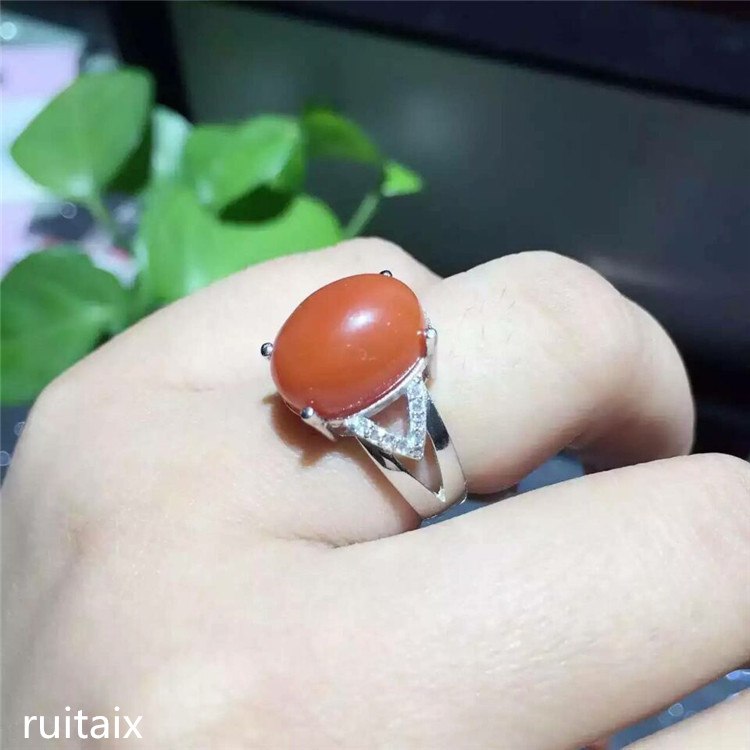 fine jewelry 925 pure silver inlaid with natural south red agate lady's ring jewelry water drop lotus leaves lkjh