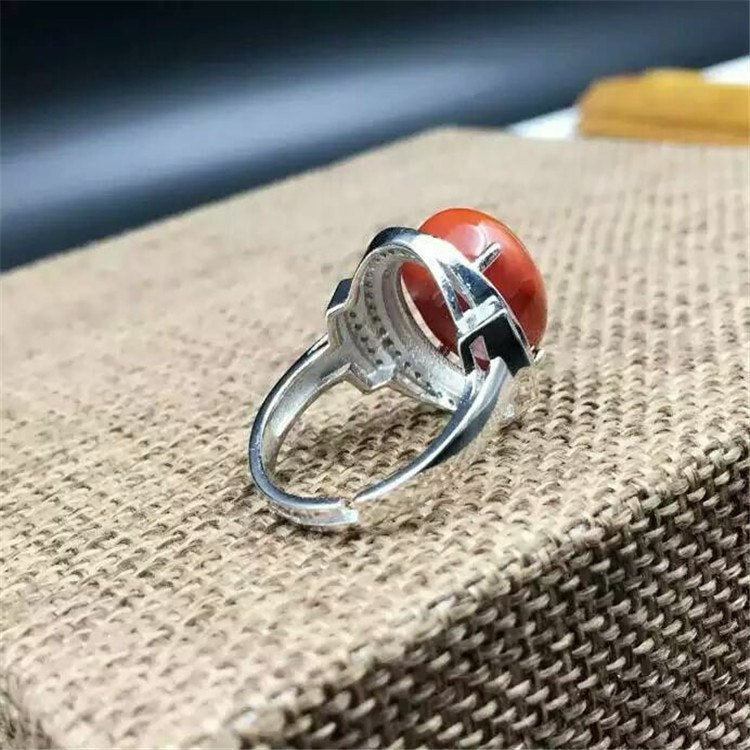 fine jewelry 925 pure silver inlaid with natural south red agate lady's ring jewelry water drop lotus leaves dfghj