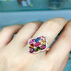 fine jewelry 925 pure silver inlaid with natural tourmaline, 9 gem women's ring jewelry  .