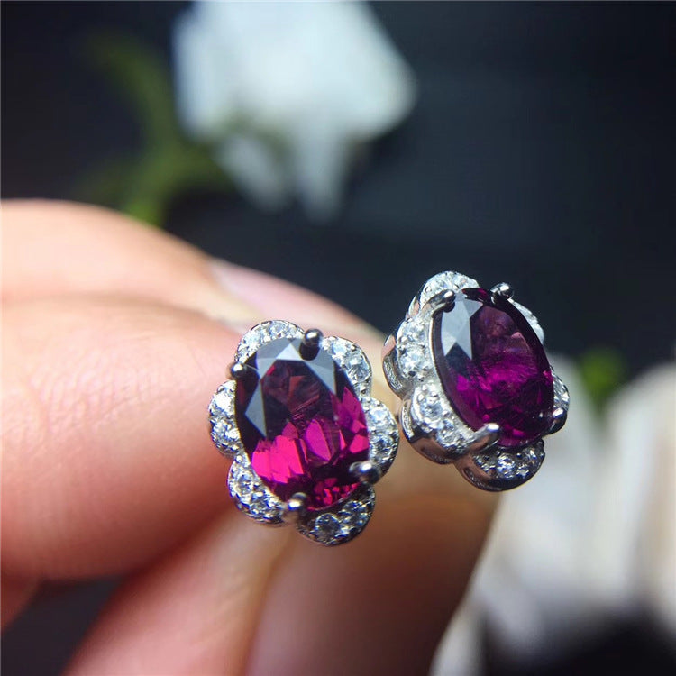fine jewelry 925 pure silver inlaid with natural water drop aluminum magnesium garnet female ear nail jewelry.