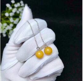 fine jewelry 925 pure silver wants natural honey wax, amber, female ear stud ear thread.