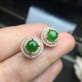 fine jewelry 925 silver inlaid with natural jasper nail Korean version of crystal earrings.