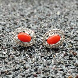 fine jewelry 925 silver inlaid with natural red agate nail Korean crystal earrings.