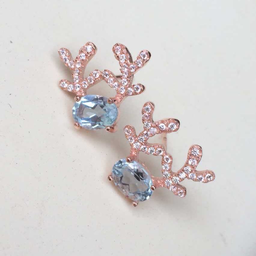 fine jewelry 925 silver inlaid with natural topaz earrings in Korean crystal earrings.