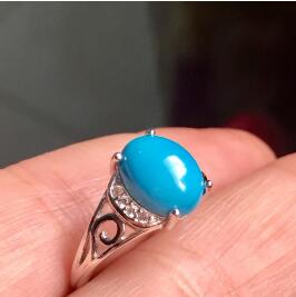 fine jewelry 925 silver inlaid with natural turquoise ring jewelry.