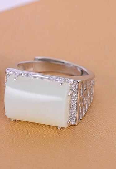 fine jewelry 925 silver inlaid with natural white jade ring color gemstone jewelry simple and generous