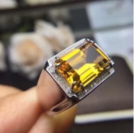 fine jewelry 925 silver inlaid with natural yellow crystal female Ring Jewellery a