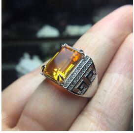 fine jewelry 925 silver inlaid with natural yellow crystal female Ring Jewellery