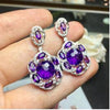 fine jewelry 925 silver studded with amethyst earrings in Korean crystal earrings.