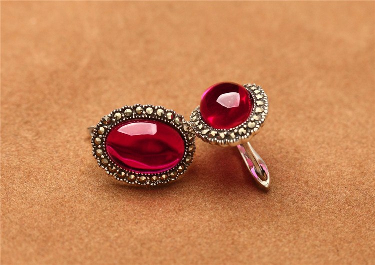 fine jewelry 925 sterling silver inlaid with Red Jade Earrings