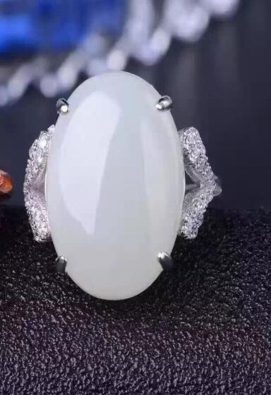 fine jewelry 925 sterling silver inlaid with natural hetian jade ring jewelry feather smooth curve