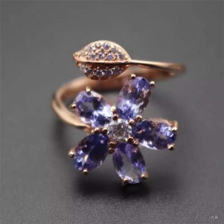 fine jewelry 925 sterling silver inlaid with natural tanzanite ladies' ring jewelry white col