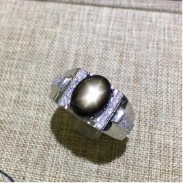 fine jewelry 925 sterling silver with natural star sapphire gold ring with small and shaped flowers