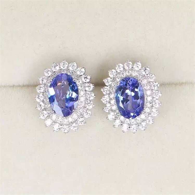 fine jewelry 925Pure silver inlaid with natural stone tanzanite earring jewelry jewel.JKH