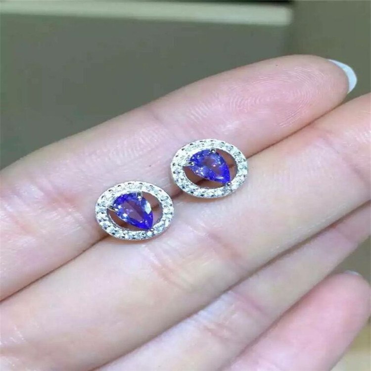 fine jewelry 925Pure silver inlaid with natural stone tanzanite earring jewelry jewel.