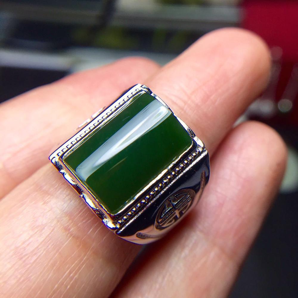 fine jewelry Caibao jewellery 925 silver inlaid with generous jade men's ring finger promotion.