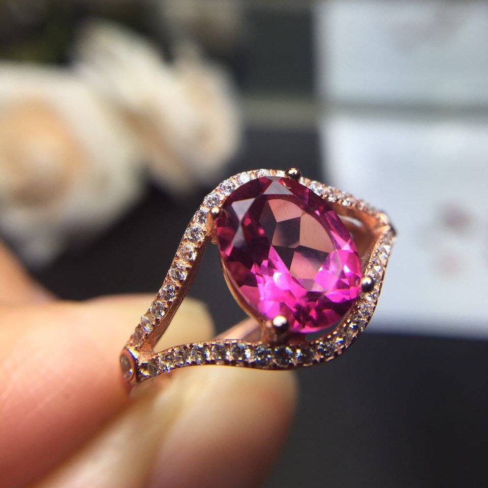 fine jewelry Caibao natural 925 silver red corundum simple ring sales promotion.