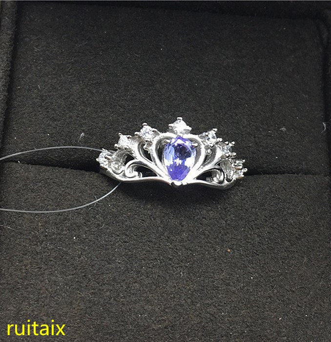 fine jewelry S925 Pure silver inlaid with natural tanzanite ring jewelry platinum color. xcvbnm