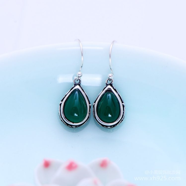 fine jewelry S925 Sterling silver inlaid with green agate earrings for women