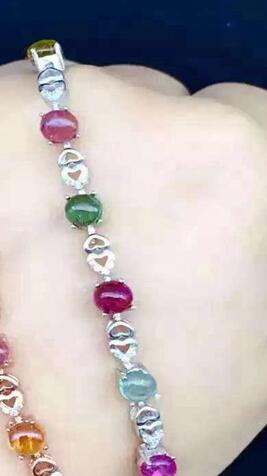 fine jewelry S925 inlaid natural tourmaline 8 pieces of gem women's bracelet inlaid to order  .