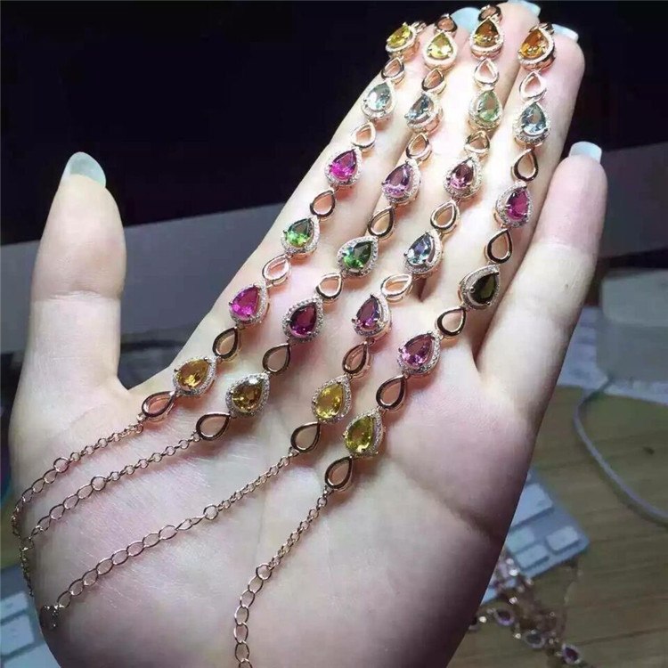 fine jewelry S925 pure silver bracelet natural bee color 6 gem female jewelry  .