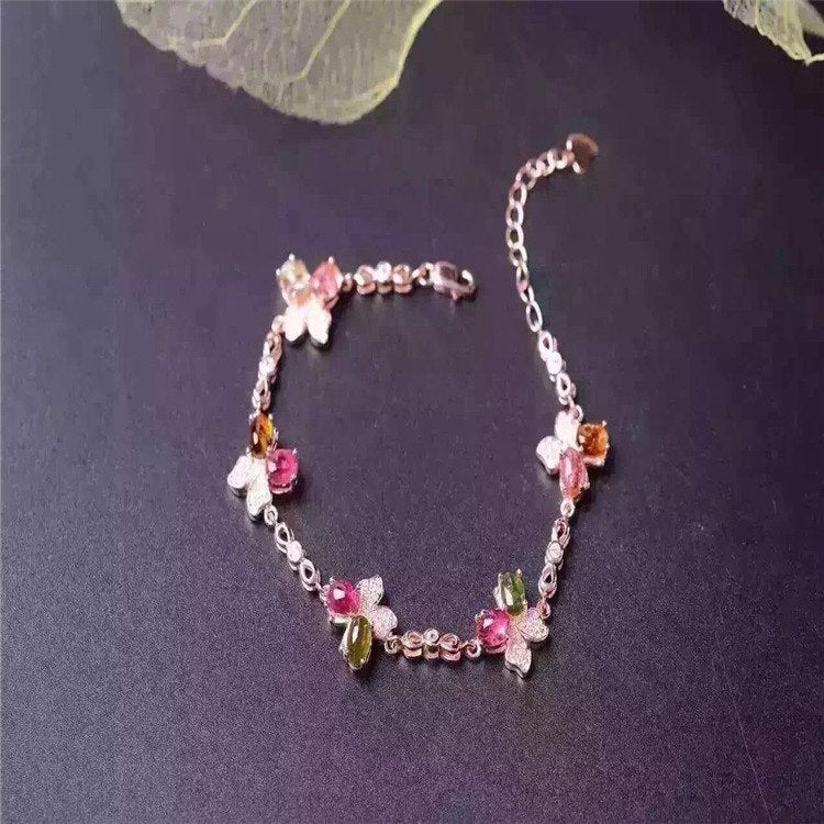 fine jewelry S925 pure silver bracelet natural tourmaline bee female hand chain   jewelry  .