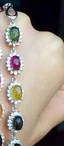 fine jewelry S925 pure silver bracelet natural tourmaline colorful female bracelet   jewelry.