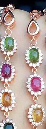 fine jewelry S925 pure silver bracelet natural tourmaline colorful female bracelet   jewelry.