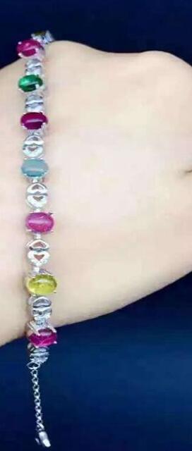 fine jewelry S925 pure silver bracelet natural tourmaline, elliptic gem bracelet   jewelry  .