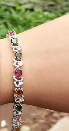fine jewelry S925 pure silver bracelet natural tourmaline multi-color 6 gem female jewelry  .