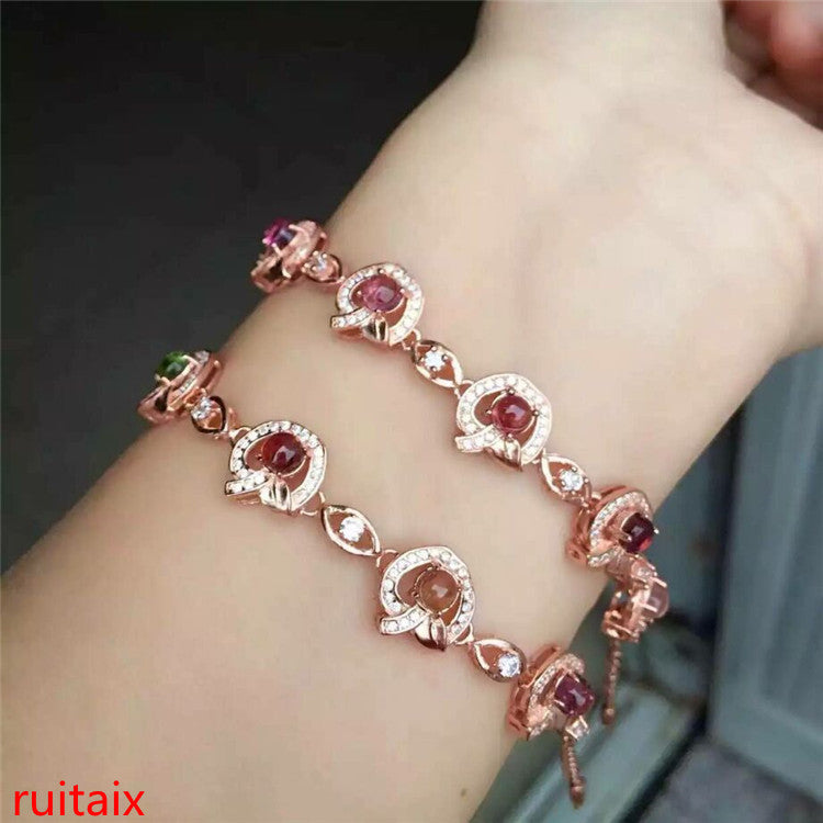 fine jewelry S925 pure silver bracelet natural tourmaline small fruit bracelet   jewelry.