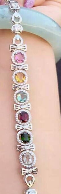 fine jewelry S925 pure silver bracelet natural tourmaline with zircon bracelet   jewelry.