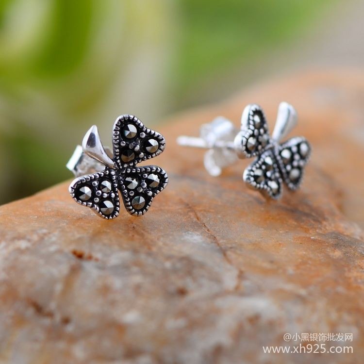 fine jewelry S925 pure silver stud four-leaf clover female earpiece