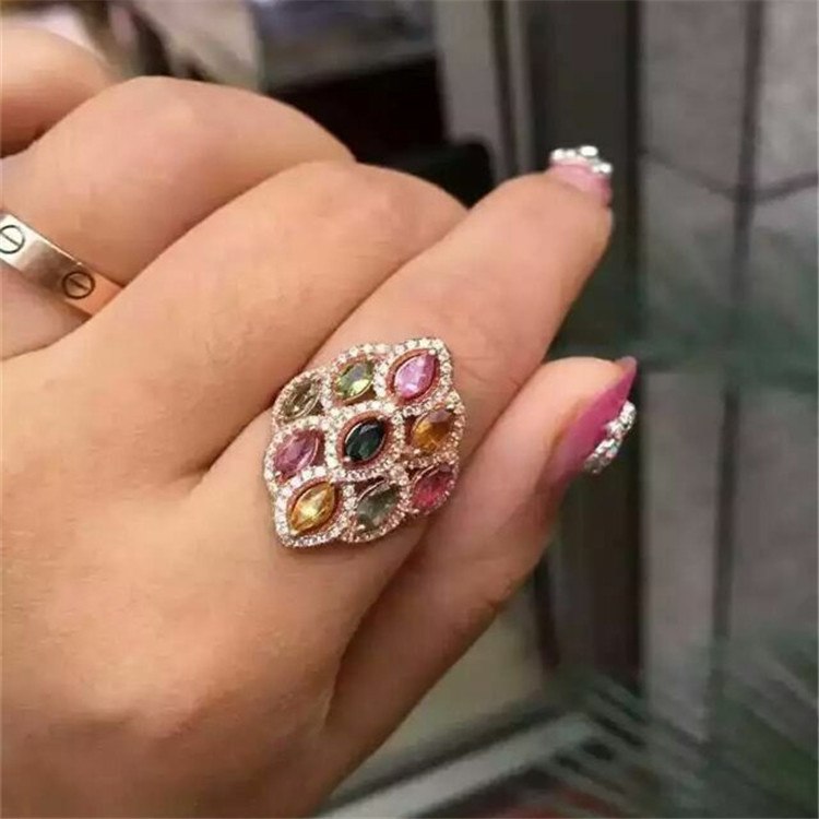 fine jewelry S925 silver inlaid with natural tourmaline quadrilaterals of gem women's ring inlaid to order
