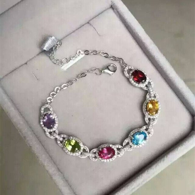 fine jewelry S925 silver inl natural color potopa stone multi - color bracelet crystal jewelry