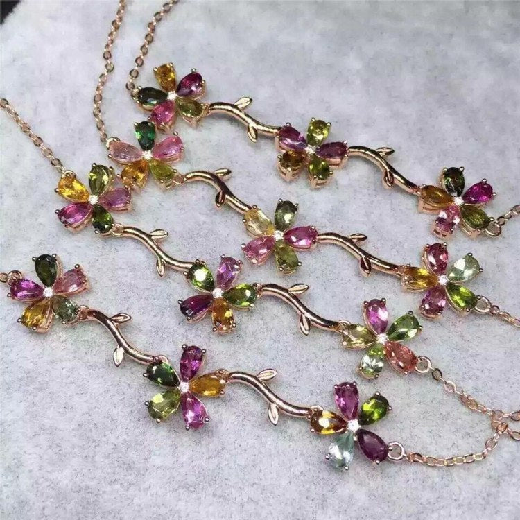 fine jewelry S925 sterling silver bracelet natural tourmaline and multi-colored gemstone female jewelry free of charge