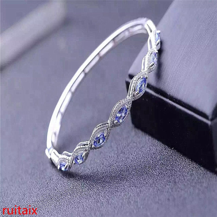 fine jewelry s925 Pure silver inlaid with natural stone tanzanite bracelet jewelry gem.ADGJ